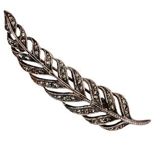 Antique Sterling Marcasite Leaf Brooch Art Nouveau Botanical Silver Pin